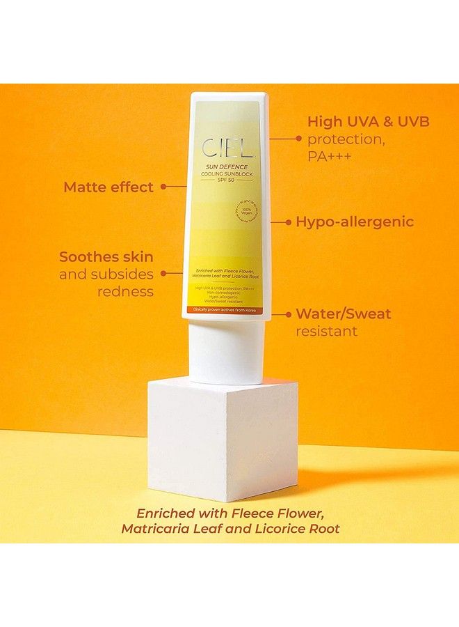 CIEL Sun Defence Water & Sweat Resistant Daily Glow Sunscreen Spf 50 With High Uva & Uvb Protection Pa+++; Cooling Sunblock Cream For Women & Men 50G - Image 3
