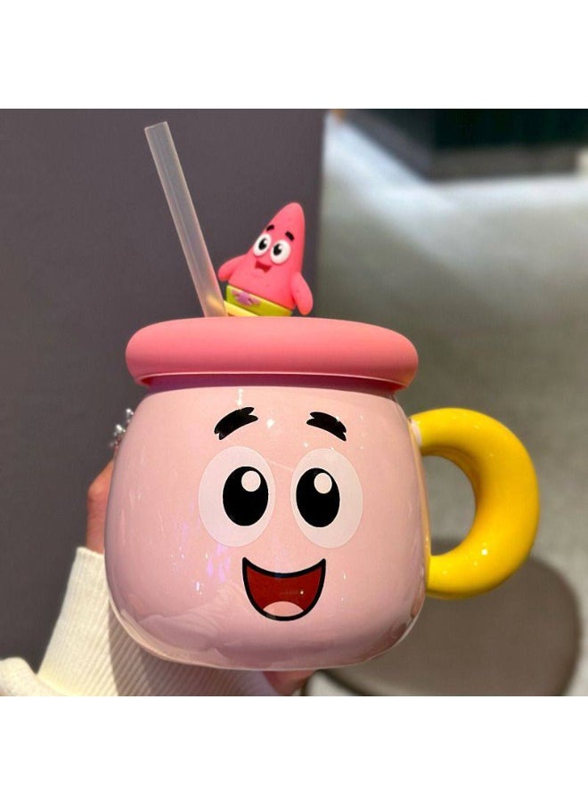 SpongeBob SquarePants and Squidward Tentacles Porcelain Mug with Silicone Lid + Straw (1 Piece)