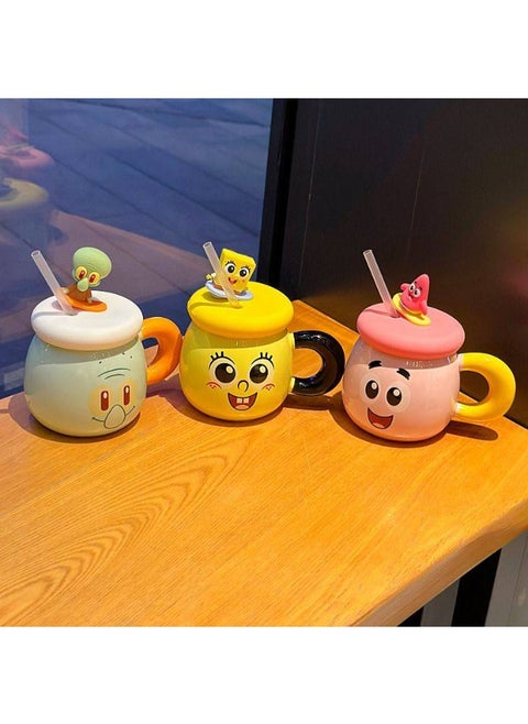 SpongeBob SquarePants and Squidward Tentacles Porcelain Mug with Silicone Lid + Straw (1 Piece)