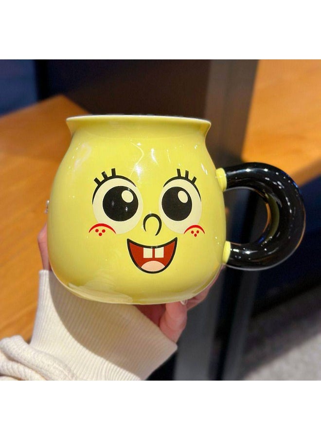 SpongeBob SquarePants and Squidward Tentacles Porcelain Mug with Silicone Lid + Straw (1 Piece)