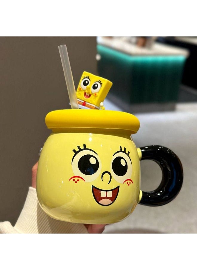 SpongeBob SquarePants and Squidward Tentacles Porcelain Mug with Silicone Lid + Straw (1 Piece)