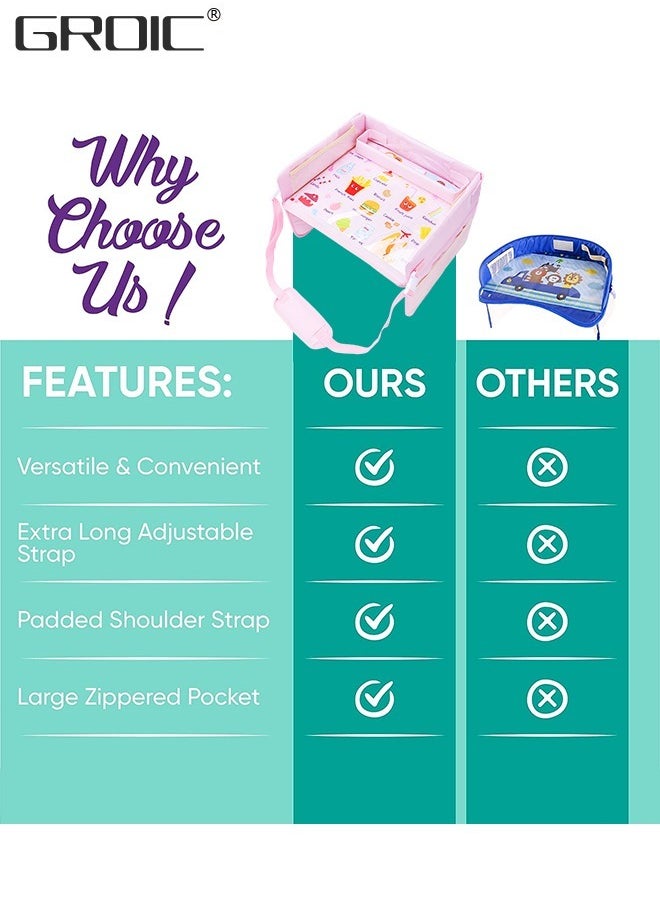 GROIC - Kids Travel Tray ,Car Seat Tray or Table as Road Trip Essentials,Lap Tray for Kids Activities,Game Tray Activity Table Foldaway,Car-mounted Baby Safety Seat Dinner Plate,Car Interior - Image 1