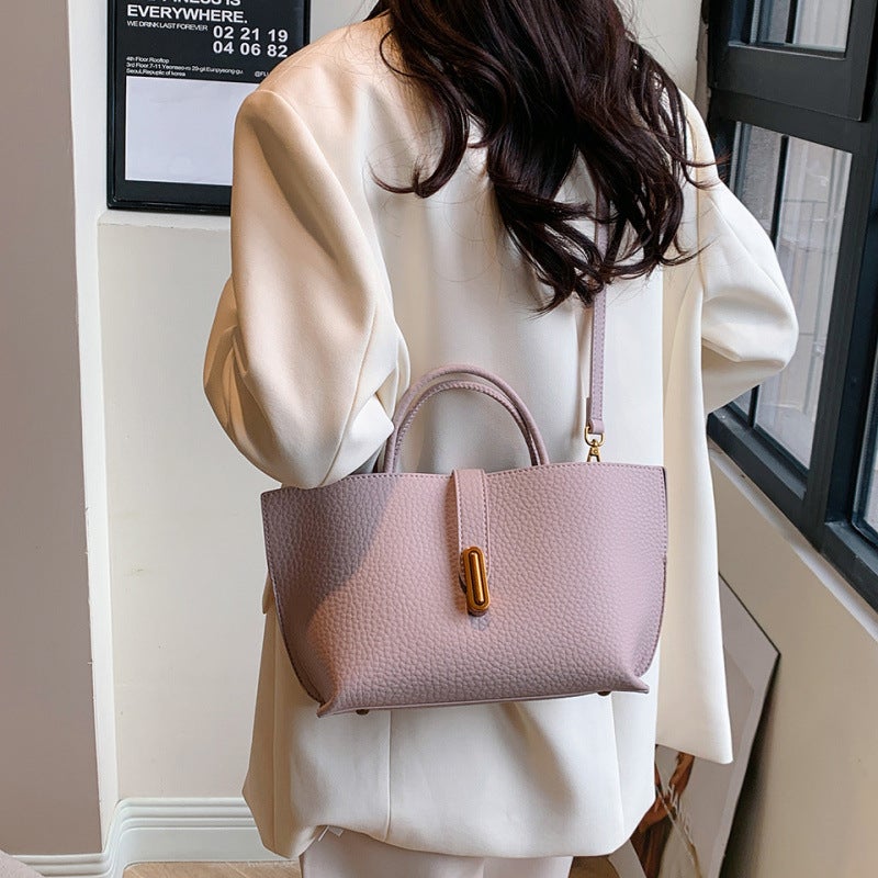 Fashionable Mother-Daughter Commuting Shoulder Crossbody Large-Capacity Handbag 2025 Textured Simple Bag Holder - Image 3