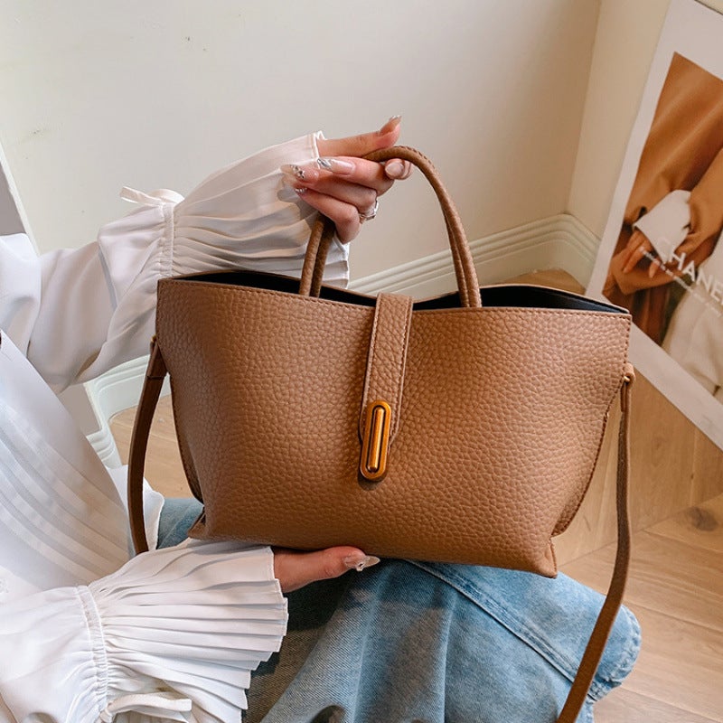 Fashionable Mother-Daughter Commuting Shoulder Crossbody Large-Capacity Handbag 2025 Textured Simple Bag Holder - Image 2