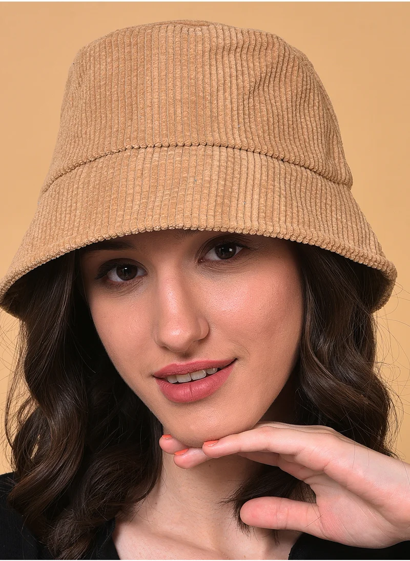 Haute Sauce Beige Solid Corduroy Bucket Hat