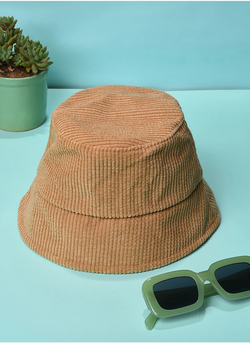 Haute Sauce Beige Solid Corduroy Bucket Hat