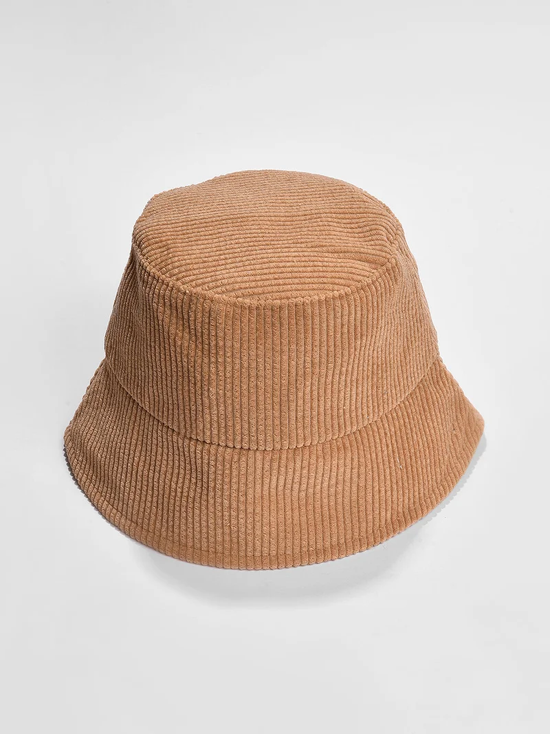 Haute Sauce Beige Solid Corduroy Bucket Hat