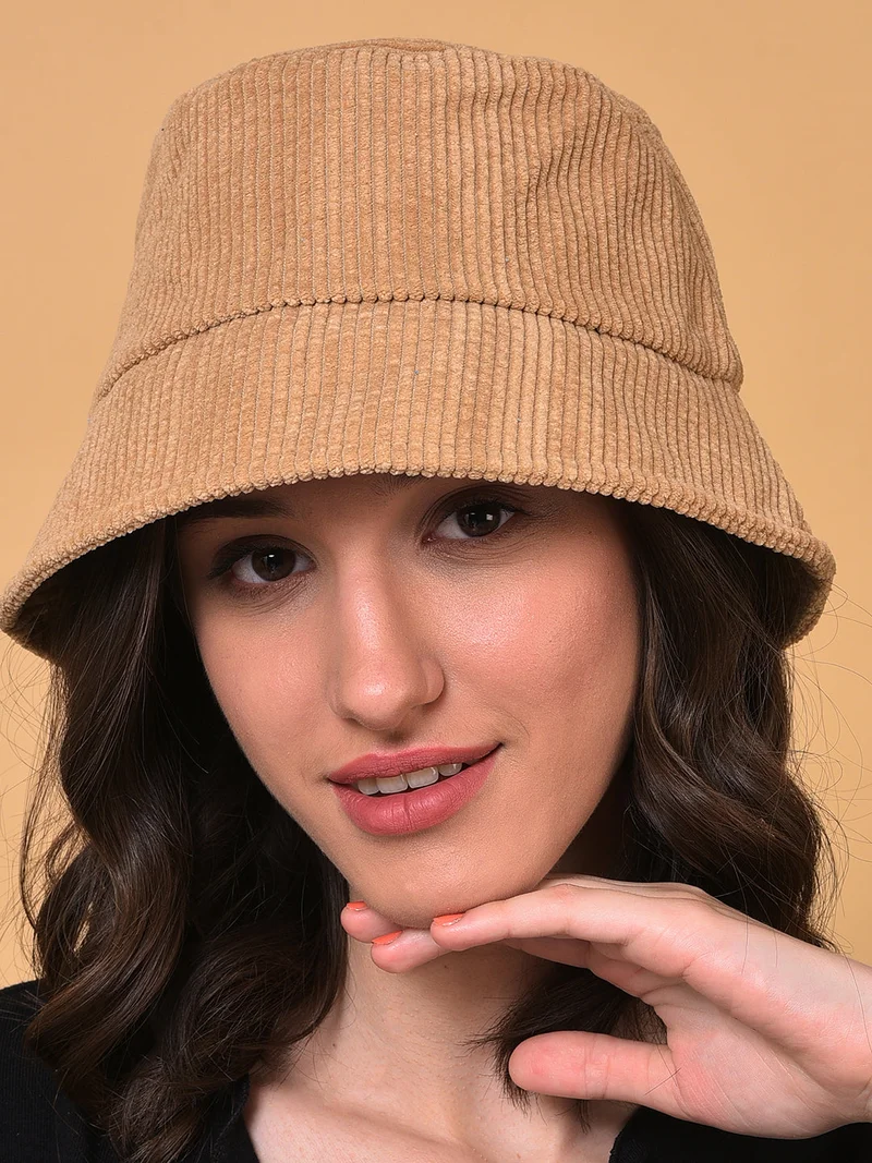 Haute Sauce Beige Solid Corduroy Bucket Hat