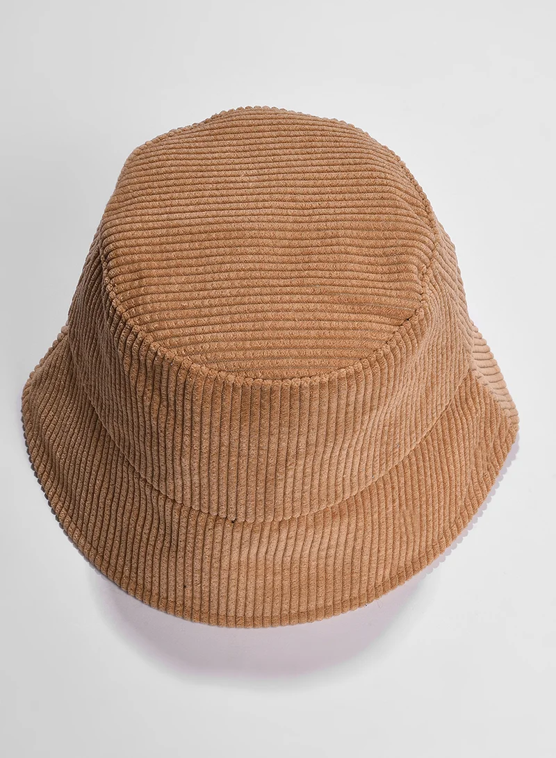 Haute Sauce Beige Solid Corduroy Bucket Hat