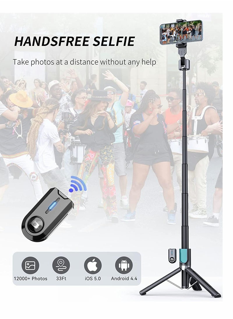 KASTWAVE - Bluetooth Selfie Stick Tripod Portable 43 Inch Aluminum Alloy Selfie Stick with Detachable Remote for iPhone Samsung Android Smartphone Rotating Fill Light Tripod Live Broadcast Support (Black) - Image 1