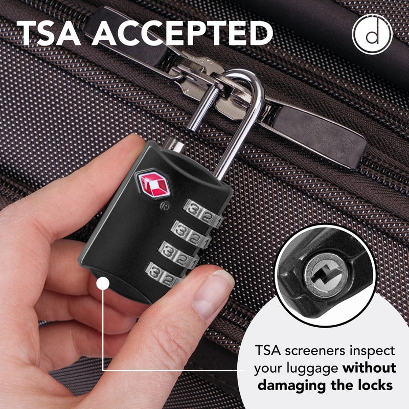 Desired Tools TSA Locks for Luggage, 2-Pc Durable Steel Padlock, Keyless Easy to Read 4-Digit Combination Lock for Backpacks, Travel Suitcases, Toolbox, Filing Cabinets, Baggage & Gym Locker, Black - Image 3