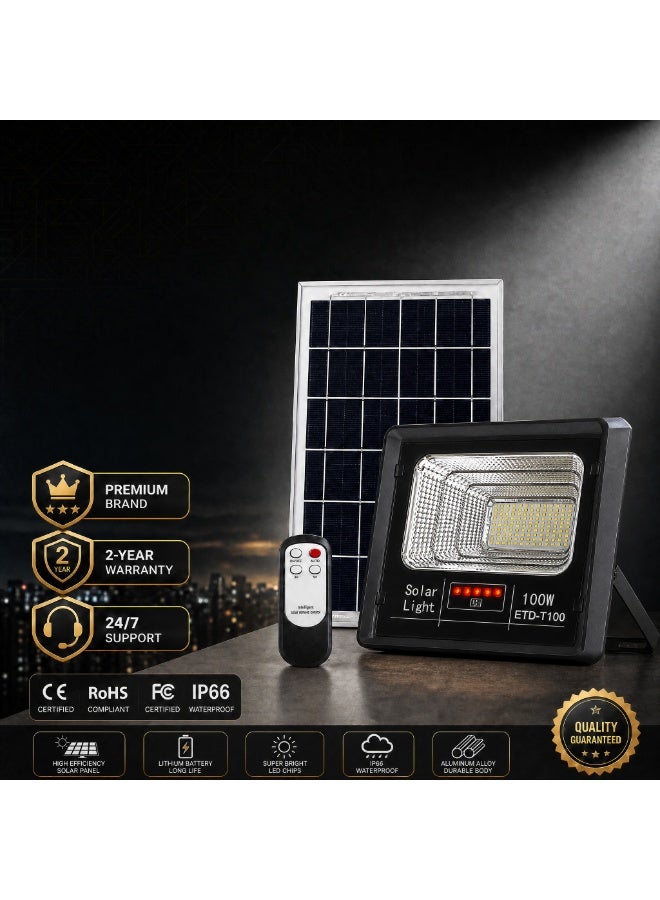 100W Solar Flood Light Outdoor with Battery Display - Ultra Bright LED Security Light, IP66 Waterproof, Dusk to Dawn Auto On/Off, Solar Powered for Yard Garden Garage Patio - Image 1