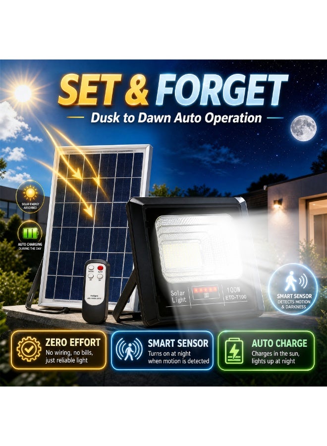 100W Solar Flood Light Outdoor with Battery Display - Ultra Bright LED Security Light, IP66 Waterproof, Dusk to Dawn Auto On/Off, Solar Powered for Yard Garden Garage Patio - Image 5