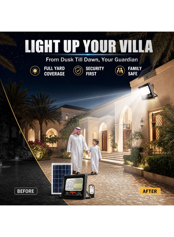 100W Solar Flood Light Outdoor with Battery Display - Ultra Bright LED Security Light, IP66 Waterproof, Dusk to Dawn Auto On/Off, Solar Powered for Yard Garden Garage Patio - Image 3