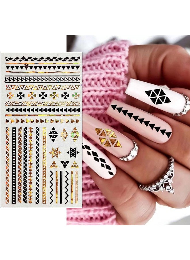 winthrop 8 Sheets Geometric Nail Art Stickers Black Gold Geometry Triangular Rhombus Minimalist 3D Design Selfadhesive Nail Art Decals Diy Manicure Decoration Supplies Accessories For Women Girls - Image 4