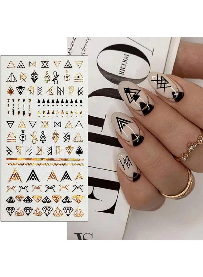 winthrop 8 Sheets Geometric Nail Art Stickers Black Gold Geometry Triangular Rhombus Minimalist 3D Design Selfadhesive Nail Art Decals Diy Manicure Decoration Supplies Accessories For Women Girls - Image 3