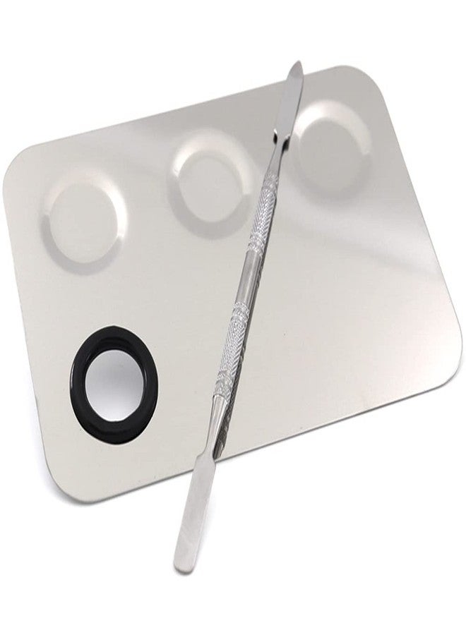 Miamay 6 by 4 Inches Makeup Palette Stainless Steel 3-dents Nail-art Cosmetic Artist Mixing Palette with 6 Inches Spatula Tool - Image 2