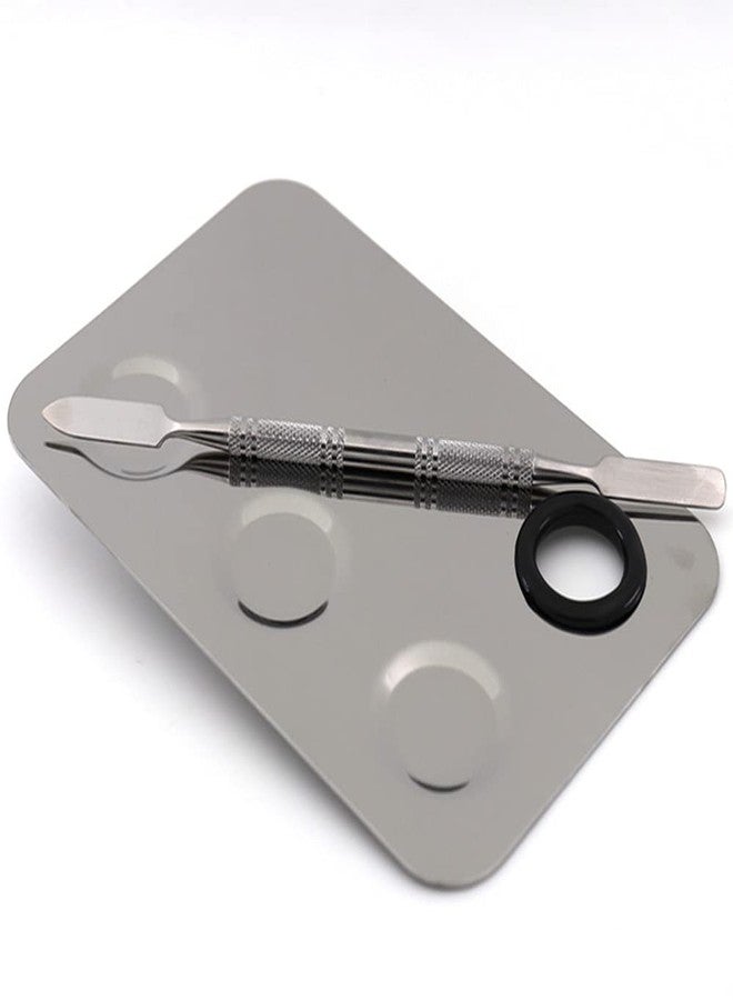 Miamay 6 by 4 Inches Makeup Palette Stainless Steel 3-dents Nail-art Cosmetic Artist Mixing Palette with 6 Inches Spatula Tool - Image 4