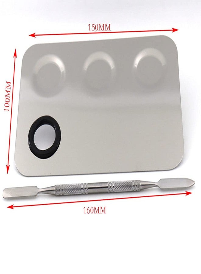 Miamay 6 by 4 Inches Makeup Palette Stainless Steel 3-dents Nail-art Cosmetic Artist Mixing Palette with 6 Inches Spatula Tool - Image 5