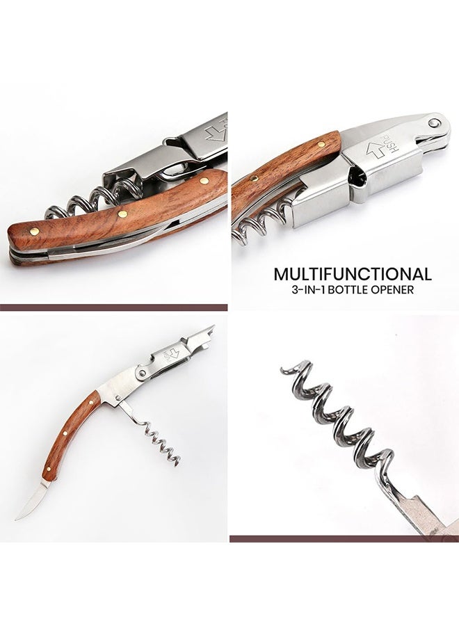 فتاحة نبيذ احترافية من الفولاذ المقاوم للصدأ مع حقيبة جلدية ومقبض مريح، ومفتاح متين، وآلية رافعة سهلة، وتصميم أنيق لفتح الزجاجة بدون جهد في المنزل والحفلات والحانات - Image 3
