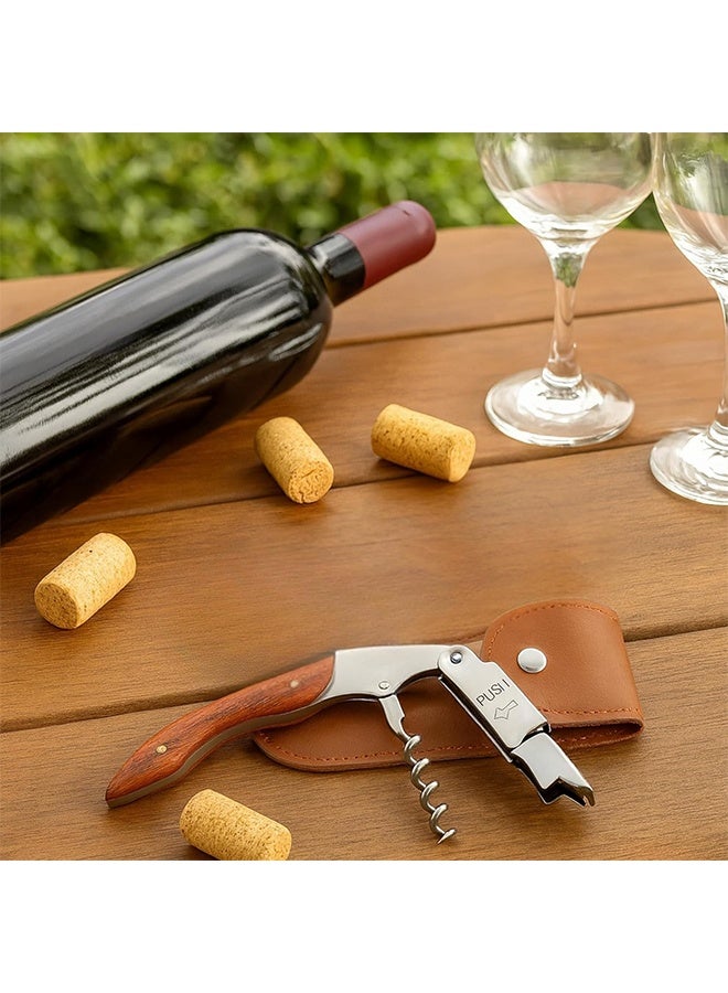 فتاحة نبيذ احترافية من الفولاذ المقاوم للصدأ مع حقيبة جلدية ومقبض مريح، ومفتاح متين، وآلية رافعة سهلة، وتصميم أنيق لفتح الزجاجة بدون جهد في المنزل والحفلات والحانات - Image 5