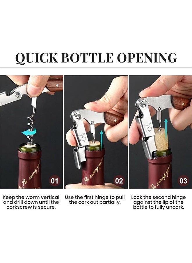فتاحة نبيذ احترافية من الفولاذ المقاوم للصدأ مع حقيبة جلدية ومقبض مريح، ومفتاح متين، وآلية رافعة سهلة، وتصميم أنيق لفتح الزجاجة بدون جهد في المنزل والحفلات والحانات - Image 4