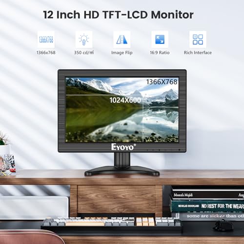 EYOYO شاشة إيويو 12 بوصة 1366x768 تلفاز صغير مع منافذ HDMI و VGA و BNC و AV 16:9 عرض مصغر للكمبيوتر و Raspberry Pi و اللابتوب و كاميرات المراقبة الأمنية - Image 2