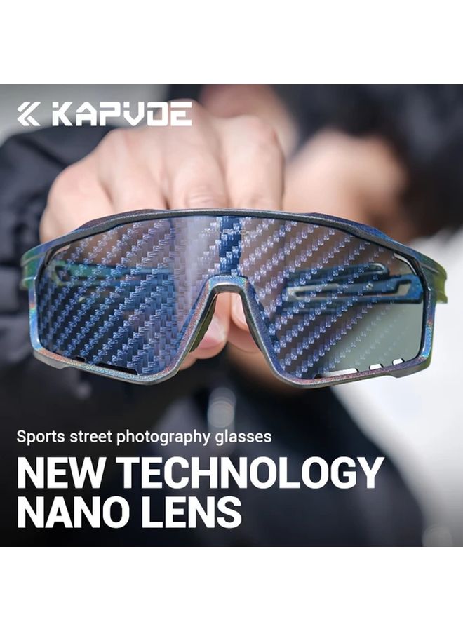 KAPVOE Cycling Glasses For Men Women With Twenty Three Colorful Lenses Waterproof Oleophobic Carbon Fiber Pattern - Image 2