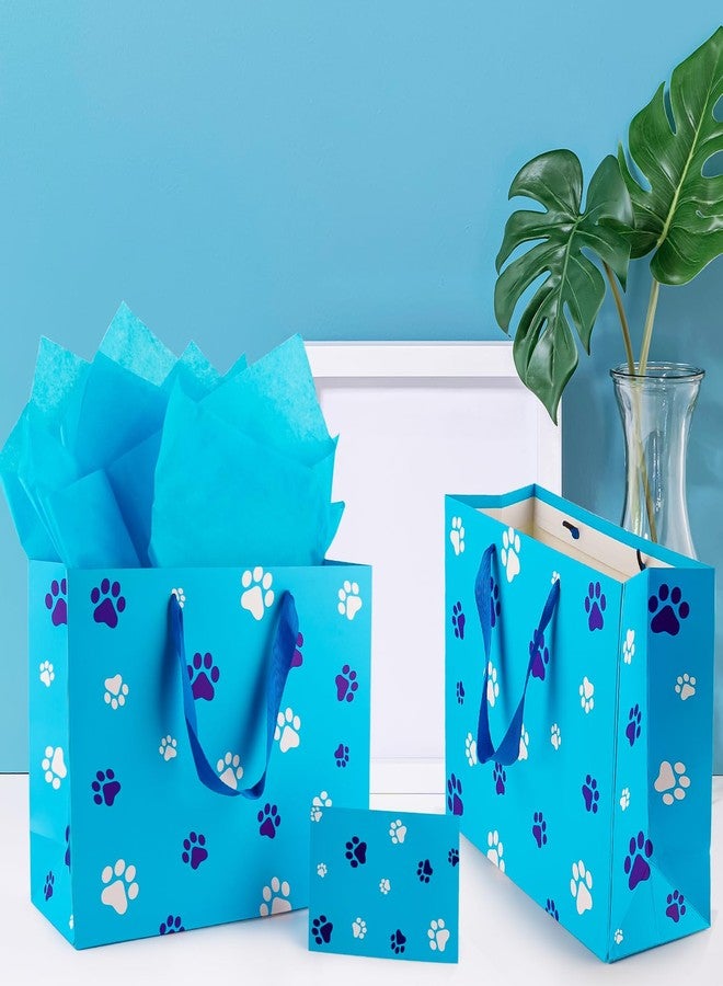 Hongplus Blue Dog Paw Gift Bag Set with Tissue Paper Card & Wrapping Paper for Boys Girls Kids Baby Shower Birthday Party Decorations - Image 3