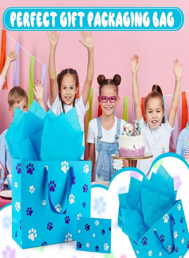 Hongplus Blue Dog Paw Gift Bag Set with Tissue Paper Card & Wrapping Paper for Boys Girls Kids Baby Shower Birthday Party Decorations - Image 5
