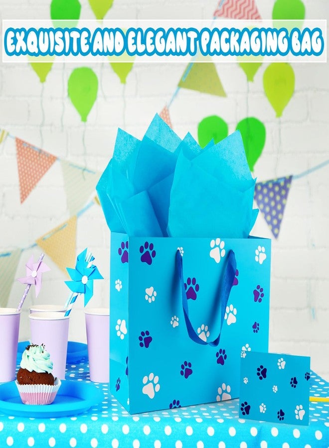 Hongplus Blue Dog Paw Gift Bag Set with Tissue Paper Card & Wrapping Paper for Boys Girls Kids Baby Shower Birthday Party Decorations - Image 4