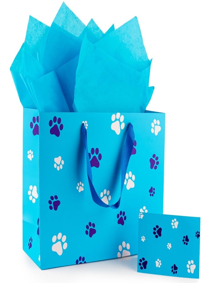 Hongplus Blue Dog Paw Gift Bag Set with Tissue Paper Card & Wrapping Paper for Boys Girls Kids Baby Shower Birthday Party Decorations - Image 1