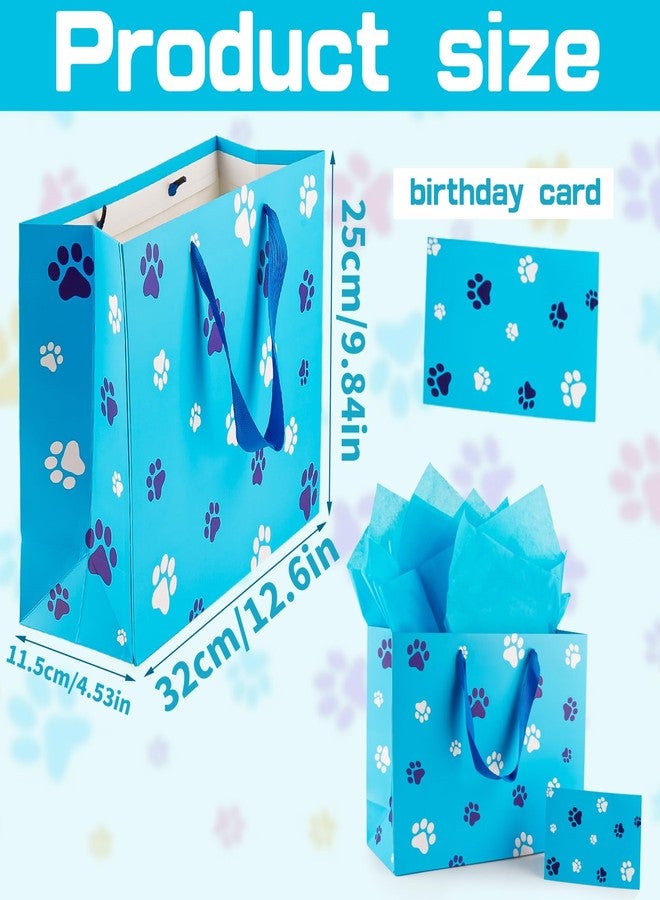 Hongplus Blue Dog Paw Gift Bag Set with Tissue Paper Card & Wrapping Paper for Boys Girls Kids Baby Shower Birthday Party Decorations - Image 2