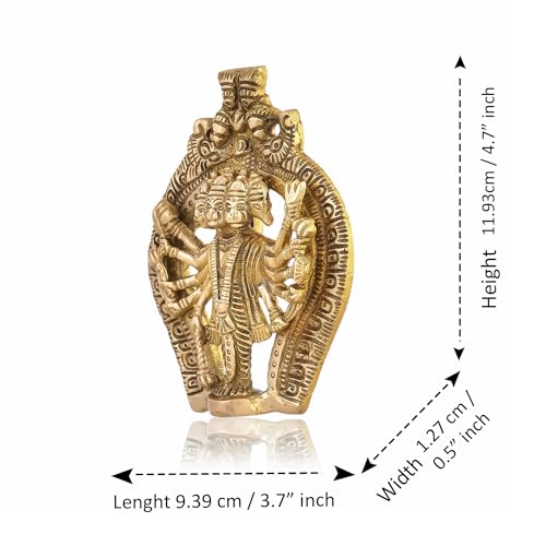 CraftVatika Brass Panchmukhi Hanuman Murti - Panchmukhi Hanuman Brass Idol Statue Wall Hanging For Home, Pooja Room, Mandir Wall Decor - Image 3