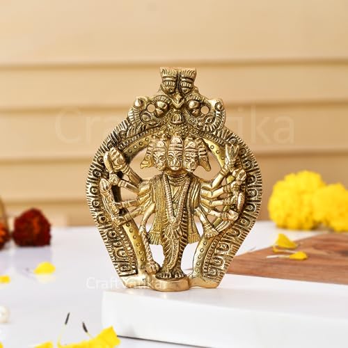 CraftVatika Brass Panchmukhi Hanuman Murti - Panchmukhi Hanuman Brass Idol Statue Wall Hanging For Home, Pooja Room, Mandir Wall Decor - Image 1