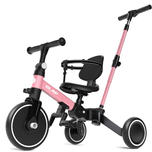 Glaf Tricycle for Toddlers 13 Toddler Bike with Push Handle 24 Years Baby Bike Toys for 2 Years Boys and Girls Balance Bike with Adjustable Seat Height and Backrest Birthday Gift Pink - Image 1