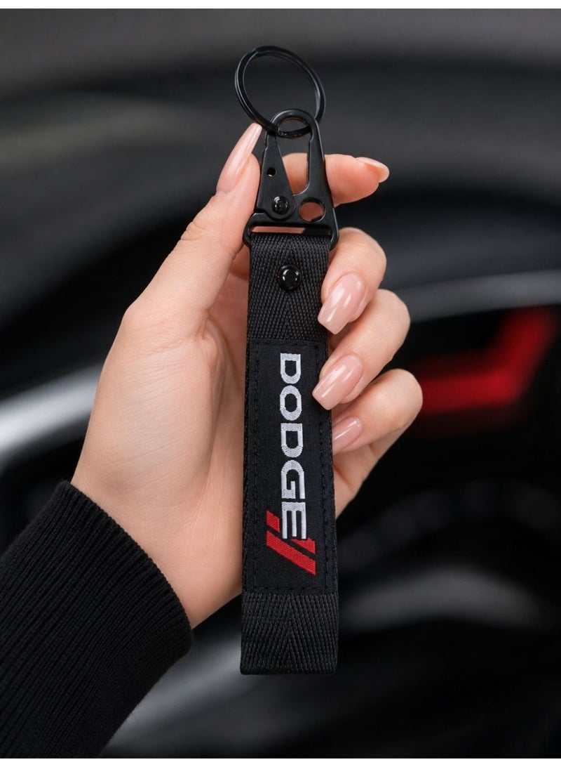 Dodge-Branded Black Woven Fabric Keychain with Black Hardware - Image 3