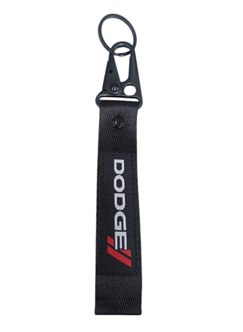 Dodge-Branded Black Woven Fabric Keychain with Black Hardware - Image 2