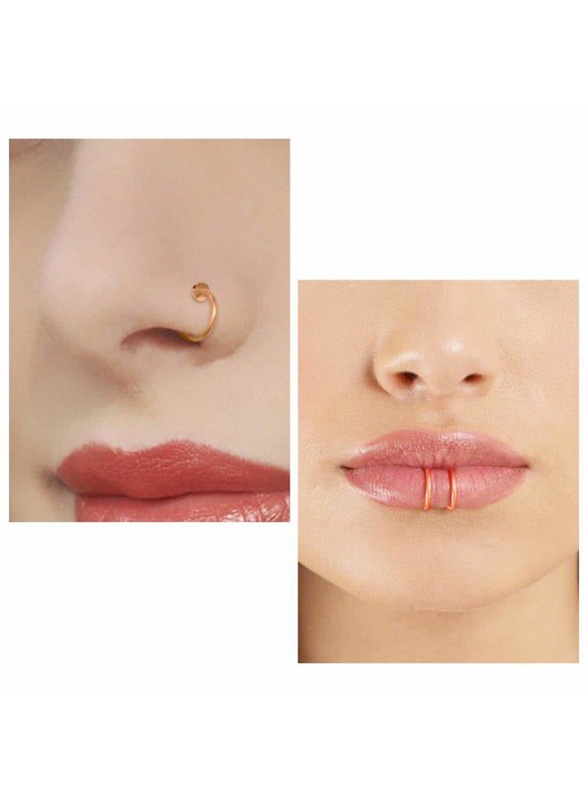 MODRSA Fake Nose Ring Fake Earring Hoop Spring Faux Lip Earrings Cartilage Conch Hoops Earring Clip on Nose Ring Hoops Non Piercing Jewelry for Women - Image 3