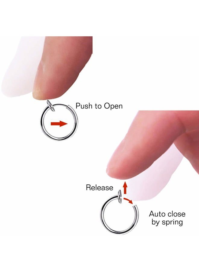MODRSA Fake Nose Ring Fake Earring Hoop Spring Faux Lip Earrings Cartilage Conch Hoops Earring Clip on Nose Ring Hoops Non Piercing Jewelry for Women - Image 5