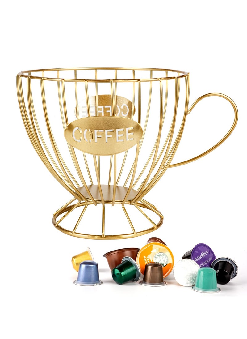 LKTOCAFT Metal Coffee Pod Organizer Holder, Capsule Storage Basket, Espresso Cup Shape, Durable Iron Art for Kitchen Countertop Decor, Home Office,  - Image 1