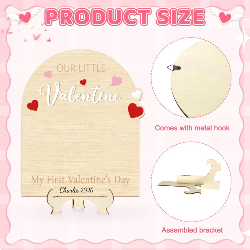 Sereliy Baby's First Valentine's Day DIY Footprint Art Card, Our Little Valentine Wood Sign Milestone Keepsake Ornaments for Baby Shower Newborn Photoshoot Prop (Word) - Image 3