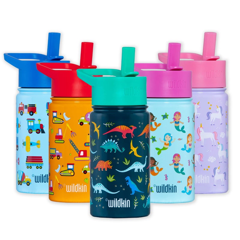Wildkin Kids 14oz Stainless Steel Water Bottle  BPAFree Leakproof Insulated EasyClean  Jurassic Dinosaurs