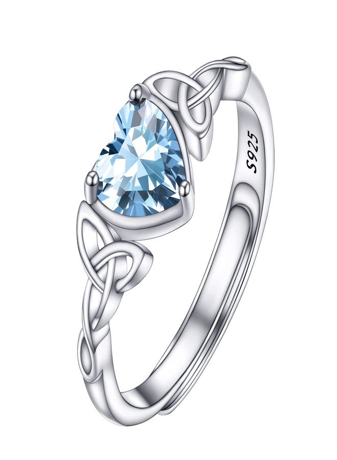 PROSILVER March Birthstone Rings 925 Silver Crystal Jewelry Aquamarine Blue Cubic Zirconia Heart Ring - Image 1