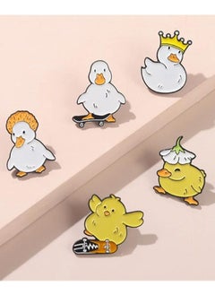 Excefore Cartoon Cute Animals Duck Enamel Brooch Crown Little Yellow Duck Skateboard Fun Alloy Brooch Badge Clothes Accessories Jewelry bag decoration badge 5pcs  - Image 3