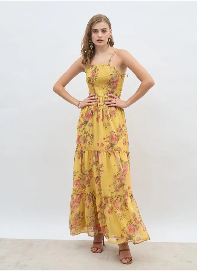 ستايلي Styli Tie Strap Floral Tiered Maxi Dress