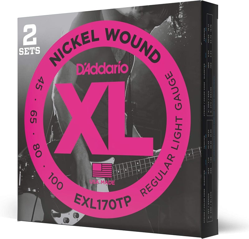 د'اداريو أوتار جيتار باس D'Addario - أوتار نيكل XL - EXL170TP - تناغم مثالي، إحساس ثابت، متانة قوية - لجيتار باس 4 أوتار - 45-100 خفيف عادي، مقياس طويل، عبوة مزدوجة - Image 1
