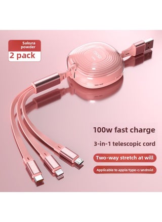 [100W Super Fast Charge] Three-in-One Data Cable Telescopic One-to-Three Charger Cable Applicable To For Apple For Huawei Security-Color:Sakura Pink [100w Super Fast Charge] 99% Full In 28 Minutes◆Upgraded Glue Version◆2 Pack - pzsku/Z232F89383561B6DF8696Z/45/1745048536/8323ff42-d6ac-4571-86d5-d1836128169d