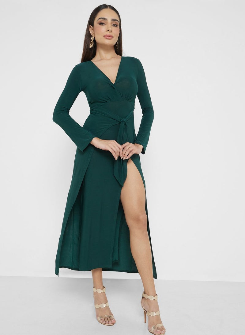 John Zack Emerald Tie-Waist Dress - Image 4