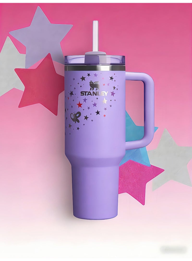 Stanley Stainless Steel Vacuum Insulated Tumbler with Lid and Straw for Water, Iced Tea or Coffee, Smoothie and More, 40Ounce Stainless Steel,Purple With Star - Image 2